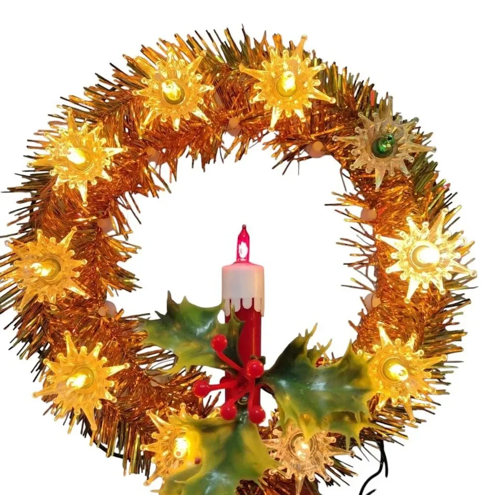 Vintage Christmas Beacon 18 Light Candle Wreath Flashing Lights with Box WORKING